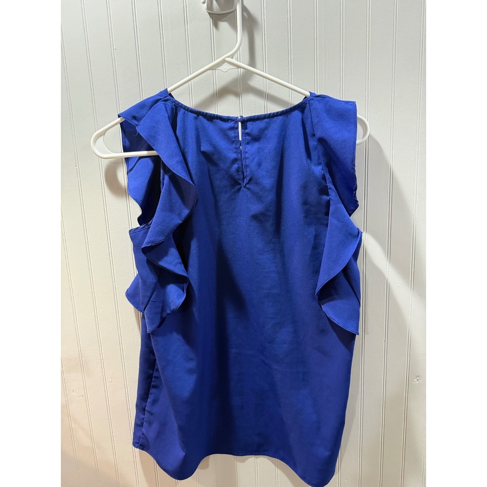 Juicy Couture Womens Royal Blue Ruffle Sleeve Keyhole Back Blouse Top Small - Picture 3 of 3